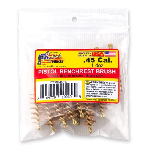 PROSHOT .45 CAL. PISTOL BRUSH - 12 QTY. BULK PACK 45P-D - Taurus Savings